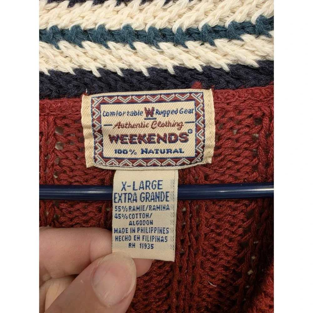Vintage Weekends Cable Knit Cricket Sweater XL Burgundy Oversized Varsity